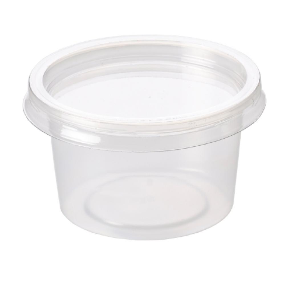 Clear Round Plastic Sauce Cups With Lids Re-usable Containers Pots Takeaway Deli