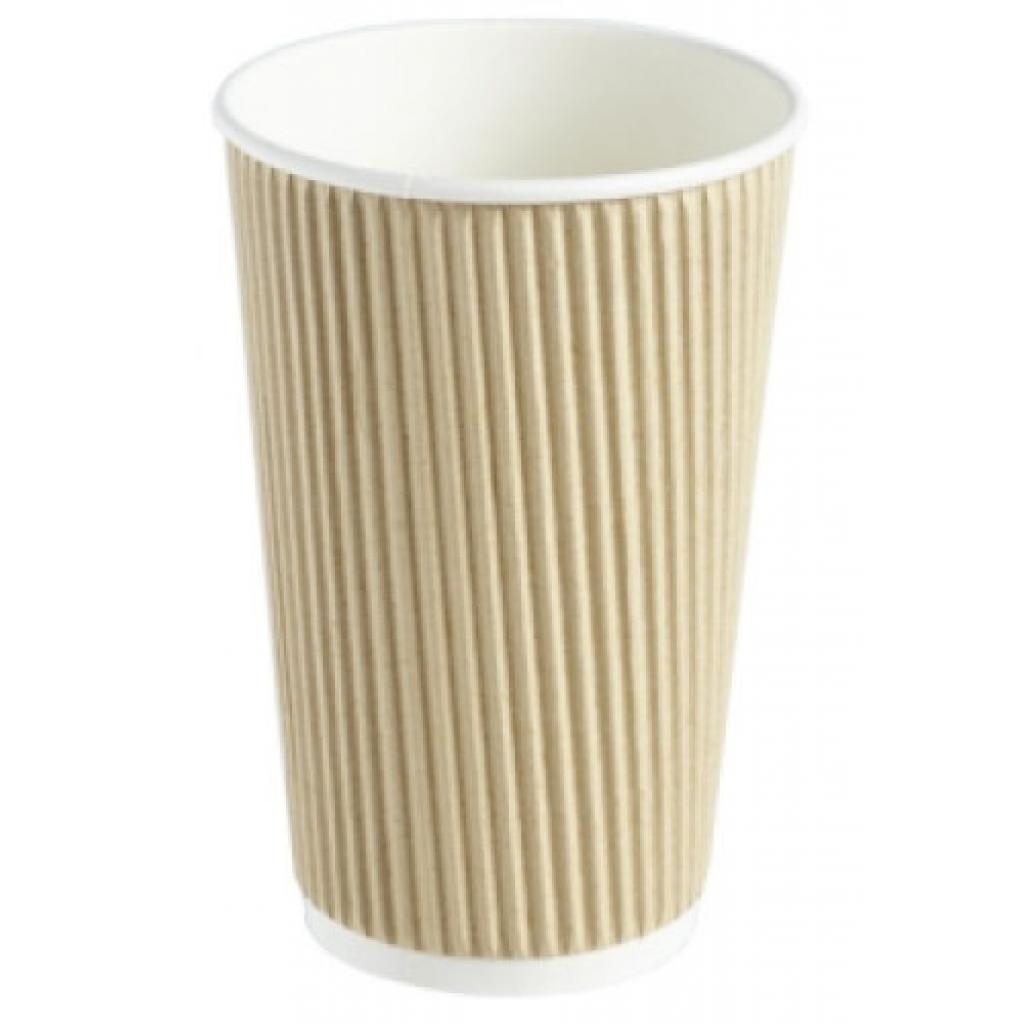 500 X Kraft 12 Ounce Ripple 3 Ply Disposable Insulated Paper Cups For Tea Coffee Cappuccino Hot