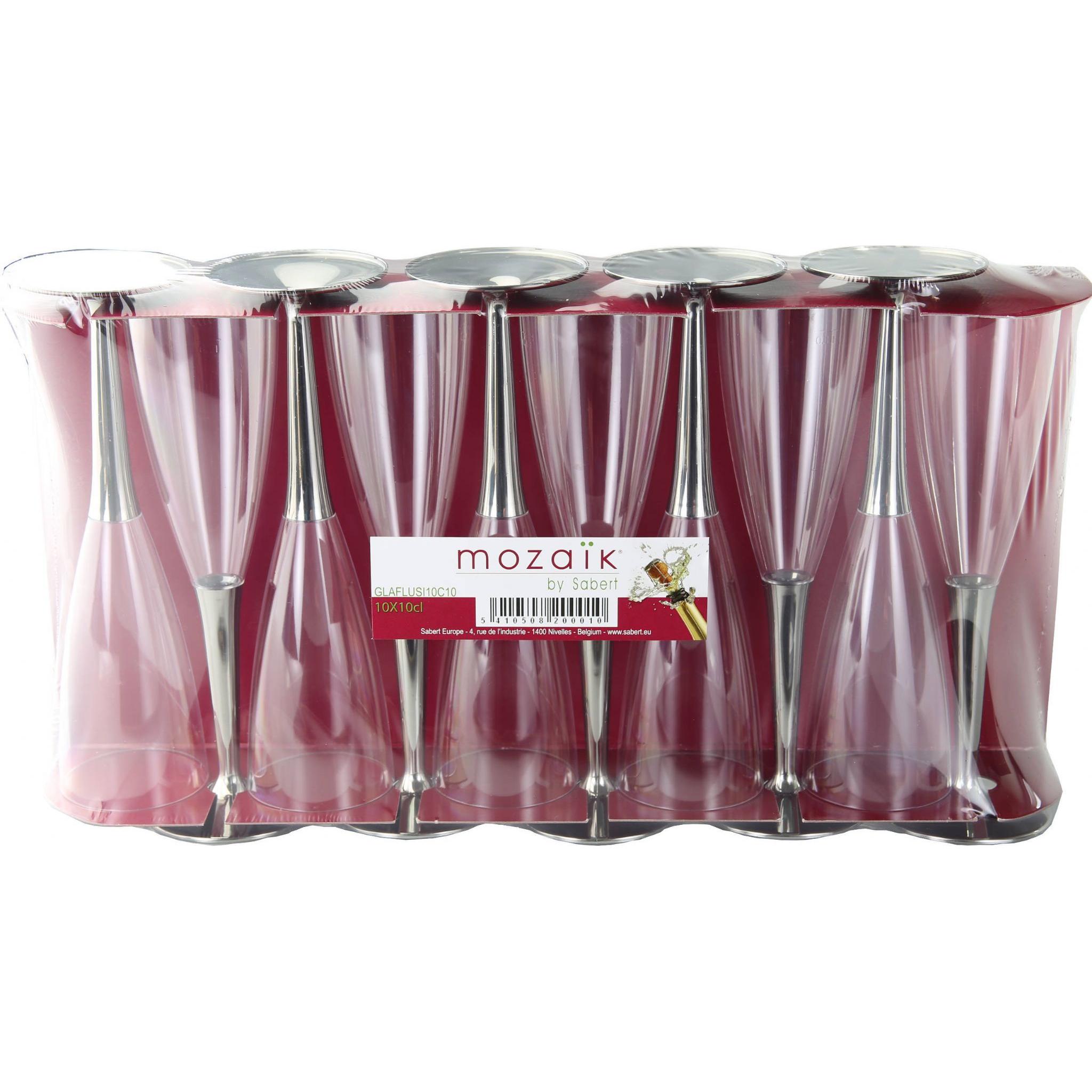 100ml Sabert Mozaik Silver Stem Clear Plastic Champagne Flutes Cups