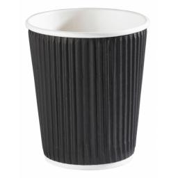 8oz Black Paper Coffee Cups Kraft Ripple 3 Ply Insulated For Tea Espresso Hot Drinks
