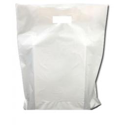 B2 White Patch Handle Plastic Carrier Bags 12"x12"x4" - B2