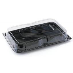 Sabert Medium Black Plastic Rectangle Serving Buffet Platters + Lids - 46x30cm