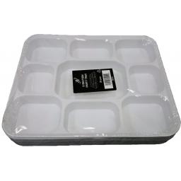 9 Section Compartment Gujarati White Plastic Disposable Thali Food Trays 12.5" x 10" - Dinner Plates For Indian Events