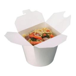 White 32oz Round Paper Oriental Noodle Pots Containers - Rice Curry Takeaway Food Pails Boxes