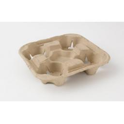 4 Cup Holder Biodegradable Carrier Moulded Pulp Fibre - For Cold Drinks Tea and Coffee Cups