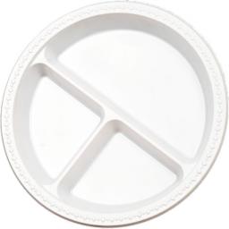 Round 3 Compartment Section 10" White Plastic Plates - 26cm Heavy Duty Strong - AD16