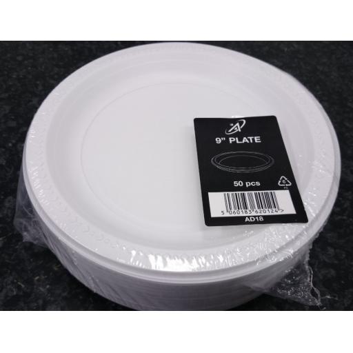 Round 9" White Plastic Plates - 23cm Heavy Duty Strong - AD18
