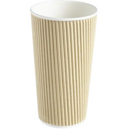 20oz Brown Paper Coffee Cups Kraft Ripple 3 Ply Insulated For Tea Espresso Hot Drinks