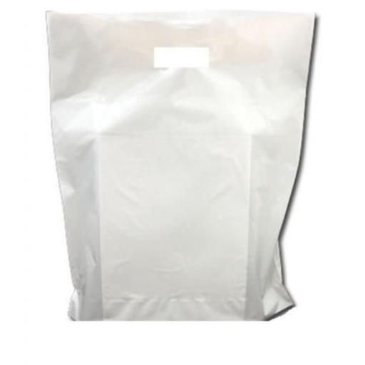 100 WHITE PLASTIC VEST CARRIER BAGS 16"x25"x29" EXTRA LARGE 20MU *SPECIAL OFFER* 
