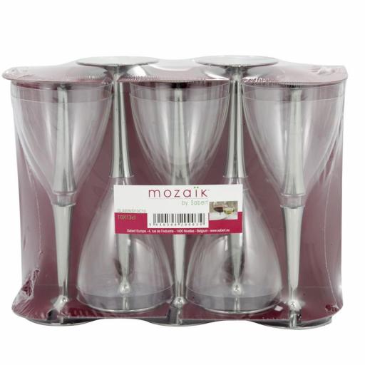 130ml Sabert Mozaik Silver Stem Clear Plastic Wine Cups Glasses - Disposable Reusable