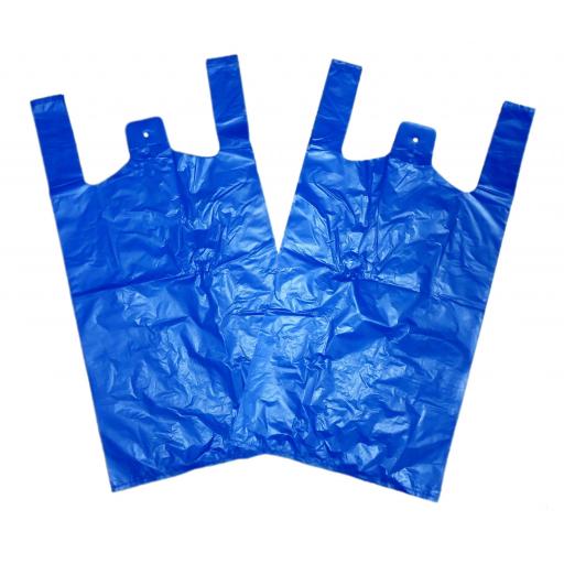 100 RED OR BLUE STRIPE PLASTIC VEST CARRIER BAGS 10x15x18" *SPECIAL OFFER* 12mu 