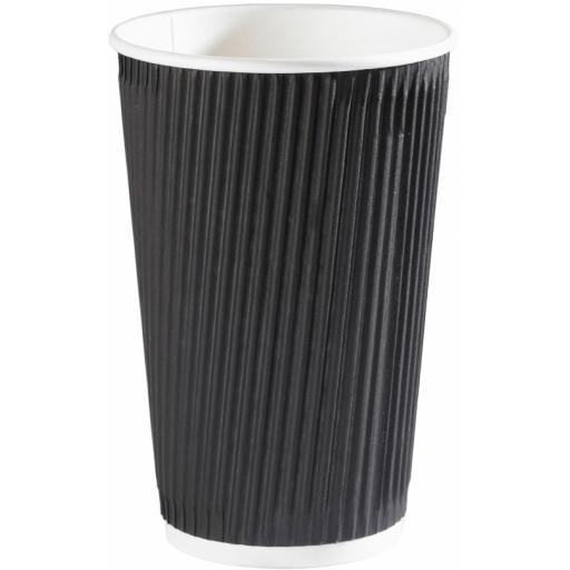 16oz Black Paper Coffee Cups Kraft Ripple 3 Ply Insulated For Tea Espresso Hot Drinks