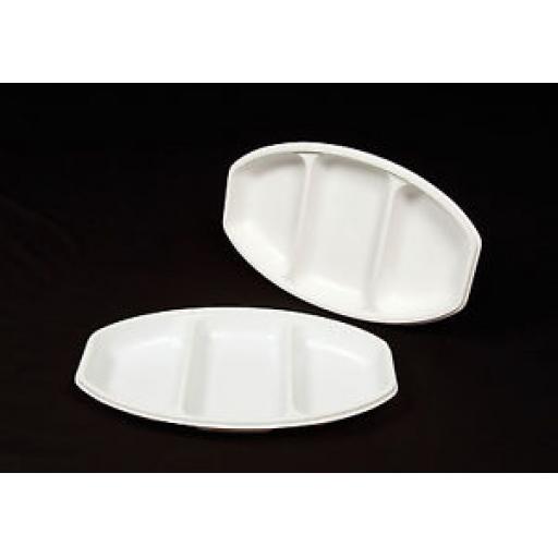 3 Section Oval White Strong Plastic Serving Platters Disposable For Starters Buffets Dinner Hot & Cold Food