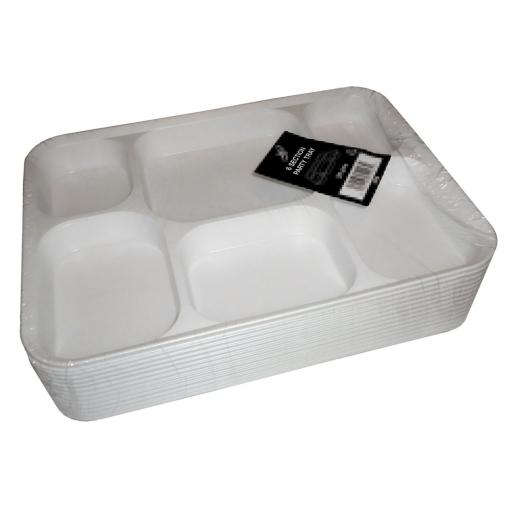 6 Section Compartment Punjabi White Plastic Disposable Thali Food Trays 12&quot; x 9&quot; - Dinner Plates For Indian Events