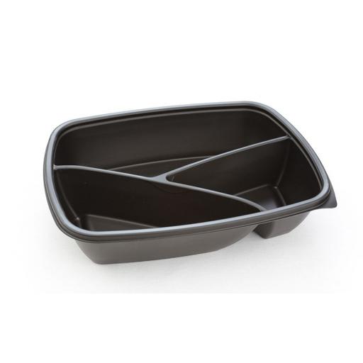 Sabert Fastpac 3 Compartment Rectangular 900ml Black Microwaveable Containers - Takeaway Hot Cold Foods (HOT78330)