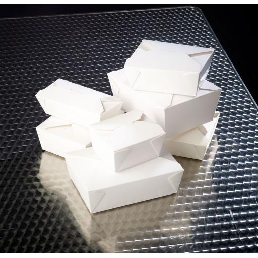 No3 White 69oz Square Paper Food Containers - Hot Rice Curry Takeaway Boxes