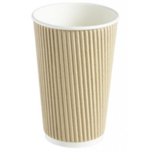 16oz Brown Paper Coffee Cups Kraft Ripple 3 Ply Insulated For Tea Espresso Hot Drinks