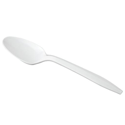 Economy White Plastic Dessert Spoons Cutlery Disposable Reusable