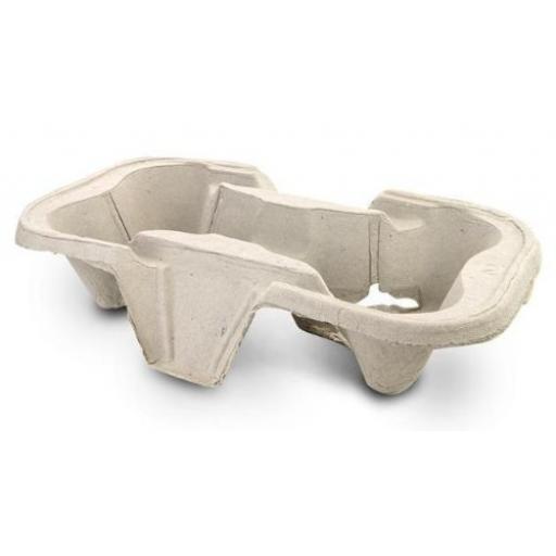 2 Cup Holder Biodegradable Carrier Moulded Pulp Fibre - For Cold Drinks Tea and Coffee Cups