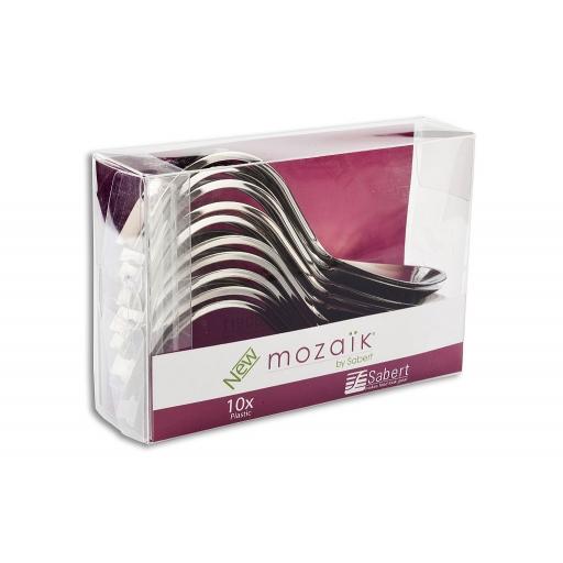 Sabert Mozaik 13cm Silver Plastic Curly Tasting Spoons - Metallised Reusable Disposable Cutlery
