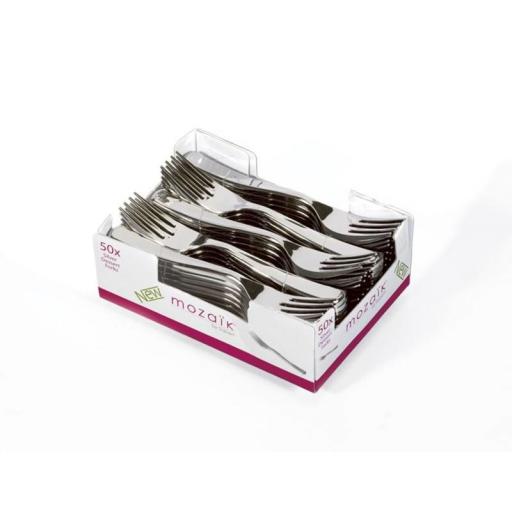 Sabert Mozaik 15cm Plastic Silver Dessert Forks Metallised Reusable Disposable Cutlery