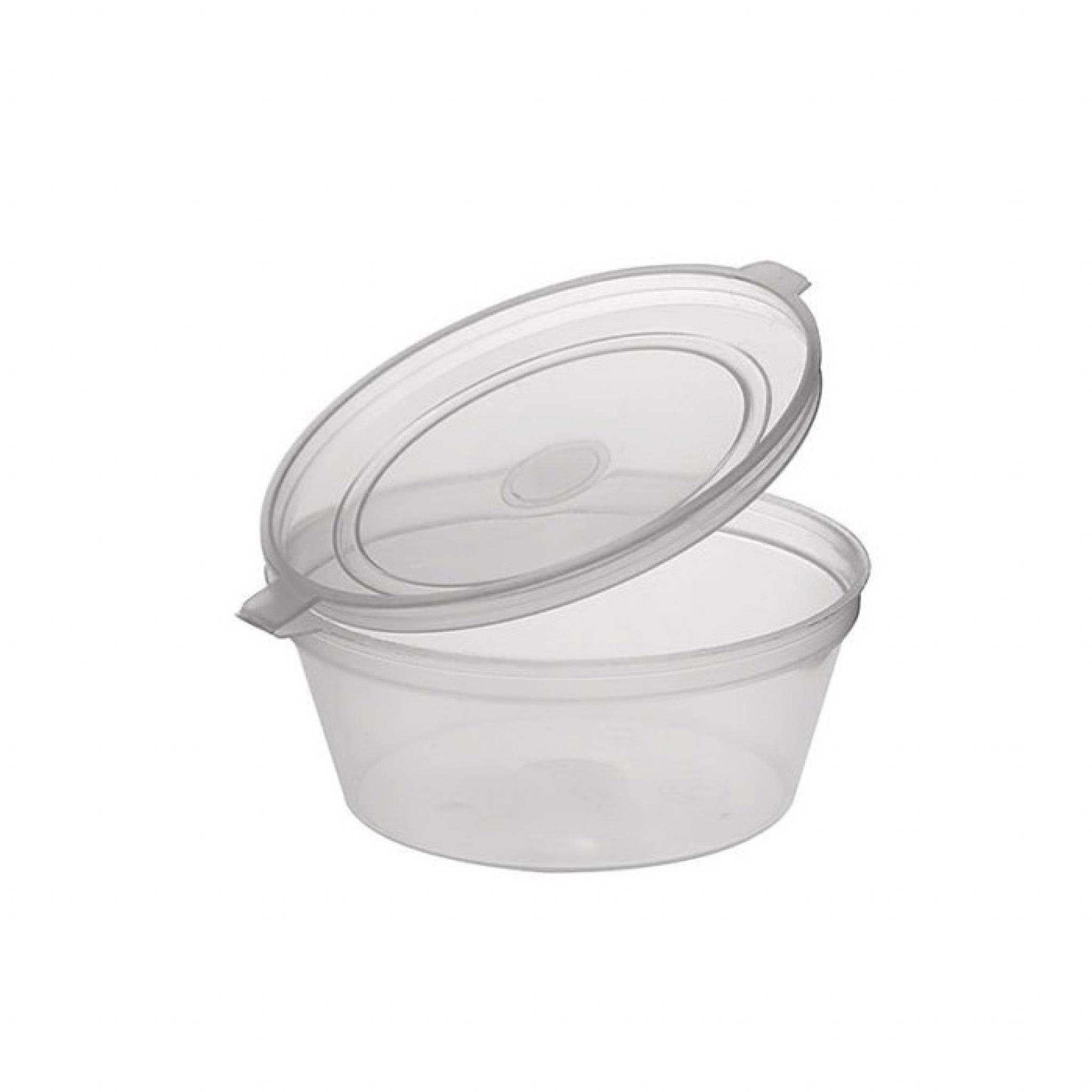 Round Food Containers Plastic Clear Storage Tubs with Lids Deli Pots Sauce Dip