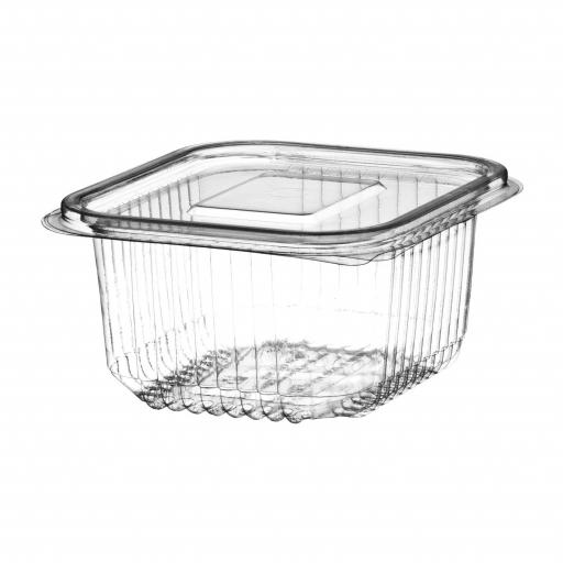 375cc Clear Plastic Salad Containers with Hinged Lids - Leakproof Rectangle Box