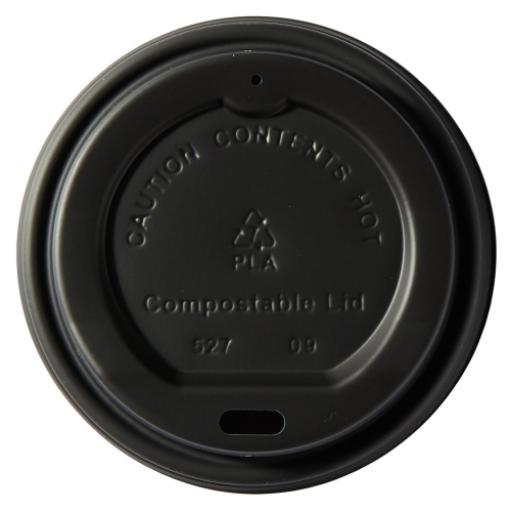 Compostable CPLA Lids 12oz-16oz Black Sip-Though - Fit Compostable Bamboo Paper Coffee Cups Disposable
