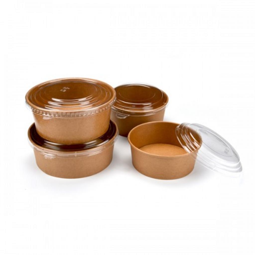 Clear Lids Large 36oz 1000ml Brown Kraft Salad Bowls