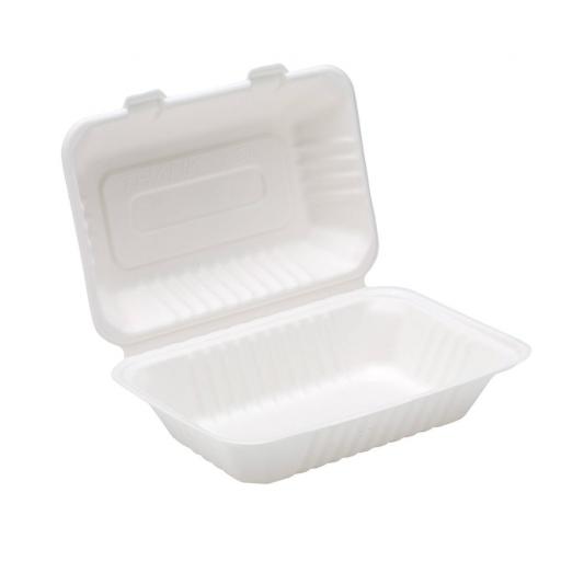 White Paper Lunch Box 9x6" Containers - Compostable Bagasse Sugarcane