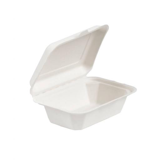 White Paper Lunch Box 7x5" Single Compartment Containers - Compostable Bagasse Sugarcane