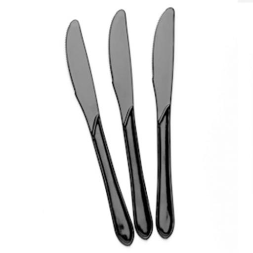 Black Plastic Knives Strong Heavy Duty Reusable Disposable Cutlery