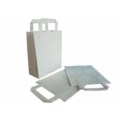 250 x White Medium SOS Paper Bags Tape Handle Carrier Takeaways
