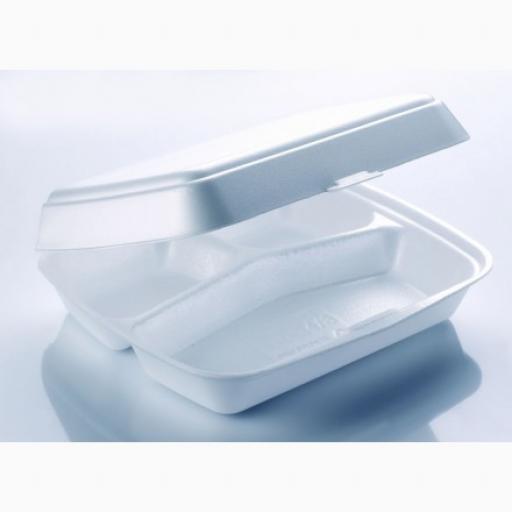 FP3 White 10" Meal Box 3 Compartment Section Foam Polystyrene Containers HP4/3