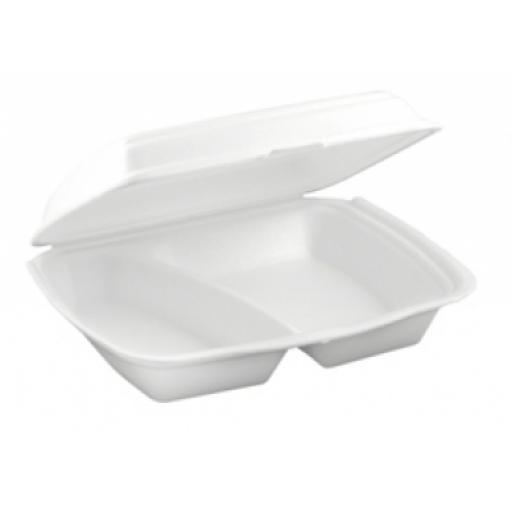 FP2 White 10" Meal Box 2 Compartment Section Foam Polystyrene Containers HP4/2