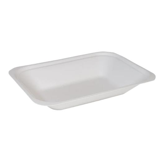 White Bagasse Paper C2 Chip Tray 7x5" - Compostable Sugarcane